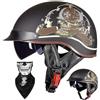 EHKINY Caschi Cromwell Vintage Casco Aperto For Moto Retrò - Mezzo Casco Omologato ECE DOT Con Visiera Resistente Ai Raggi UV, Vestibilità Regolabile, Design Aerodinamico(M,L=(59~60cm))