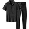 Generic Set da casa da uomo Pantaloncini Casual Abito leggero da uomo Estate Nuovo filato a bolle a righe plissettato colletto rialzato a maniche corte pantaloni da nove minuti da uomo pantaloni elasticizzati