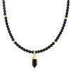 COAI Collana da Donna in Pietre Naturali, Collana Perle Nere di Onice con Ciondolo Pendolo Esagonale da Donna