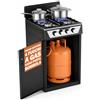 BAKAJI Cucina da Esterno con Piano Cottura 4 Fuochi a Gas, Mobile con Vano Portabombola Integrato Ideale per Esterni e Interni, Struttura Salvaspazio Robusta e Compatta con Paravento (Nero)