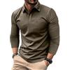 Volemo Polo Uomo Manica Lunga Casual Maglietta Poloshirt Colori Contrastanti Top Verde Militare L