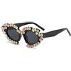 LJCZKA Occhiali da Sole a Forma di Fiore Diamante Donna Uomo, Retrò Occhiali da sole Decorative Trend Occhiali da Festa Protezione UV400
