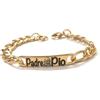 MODA MavillA Bracciale Religioso Padre Pio in Acciaio, con Incisione a Laser, con Confezione Regalo (Oro)
