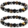 REBECASKYENS 2 Pezzi Bracciale con Tripla protezione, 8 mm 16 a 18 cm Bracciale Naturale autentica perla,Bracciale Occhio Tigre, Perle Ematite e Ossidiana Nera,Porta fortuna e prosperità