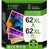 ZENOINK 62 XL Cartucce d'inchiostro Mutilpack, 62 XL Cartucce Colore e Nero Compatibile con Originali Cartuccia HP 62 per Envy 5541 5544 5646 5744 5540 5542 5546 5640 5646 OfficeJet 200 200c 250 250c 5740