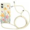 Foonary Cover con Cordino per Apple iPhone 16 6,1, Custodia con Aesthetic Fiore Motivo Laccio Collana Tracolla, Silicone Necklace Regolabile Protezione Bumper Corda Phone Case per iPhone 16,01