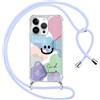 Foonary Trasparente Cover con Cordino per iPhone 14 Pro Max Fiori, Custodia con Laccio Collana Tracolla Aesthetic Sorridente Disegni Antiurto Protettiva Corda Case per iPhone 14 Pro Max 6,7, Mucca