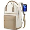 YAMTION Zaino Donna PC 17 Pollici, Ragazza Scuola Superiore e Media Con Porta USB e Scomparto per Laptop, Beige