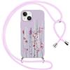 Foonary Cover con Cordino per Apple iPhone 15 Plus 6,7, Custodia con Laccio Collana Tracolla Aesthetic Disegni Morbido Silicone Necklace Regolabile Protettiva Corda Case per iPhone 15 Plus, Lavanda