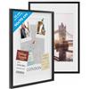 PHOTOLINI 3D cornici 50x70 cm nero, cornice profonda con vetro e passe-partout, set di 2 cornici per oggetti fino a 1,5 cm di profondità, legno MDF - perfetta per il fai da te e come regalo