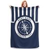 OOEREWGF Personalizzato Nautico A Tema Benvenuto A Bordo Coperta Blu Marino, Bussola Personalizzata Nave A Vela Yacht Nome Barca Gettare Coperta Regalo Per I Proprietari Di Barche, Casa Del Lago