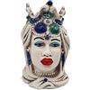 Sicilia Bedda - Teste di Moro Siciliane Ceramica di Caltagirone - Altezza 13 Centimetri - Arredo Casa (Donna Corona Verde e Blu)