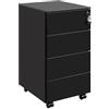 LVSTEEL Cassettiera con cassetti, armadietto mobile sotto scrivania, con chiusura a chiave, 4 cassetti, 4 chiavi, preassemblato, ufficio, casa, colore nero