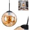 hofstein Lampada a sospensione Gastor, lampada in metallo/vetro nero/ambra, dal design moderno retrò/vintage con paralume vetro (Ø 30 cm), altezza max. 130 cm, 1 x E27, senza lampadina