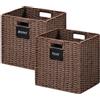 UBBCARE Confezione da 2 cestini in vimini, 30,5 x 30,5 cm, con etichetta per cestino, contenitori cubici pieghevoli con manico, cesti quadrati per scaffali, in corda di carta intrecciata per