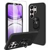 JDXHFF Cover Compatibile con Doogee Note 56X / Doogee Note 56X Pro (6.56") Nero e Staffa Girevole a 360° e Pellicola Protettiva in Vetro Temperato - Custodia Morbido Silicone Protettivo TPU Case Black