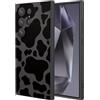 YANJIEER ESONG Mucche Cover per Samsung Galaxy S24 Ultra, Custodia Sottile Silicone Liquido Aesthetic Disegno Cow Print per Donne Ragazze, Carina motivo mucca, Morbida TPU Antiurto Cover Nero