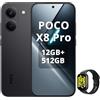 XIAOMI POCO X8 Pro Smartphone 12+512GB,processore Dimensity 8500-Ultra,batteria da 6500 mAh,sensore Sony IMX882 da 50 MP con OIS,fotocamera da 50 MP,Nero,incluso Smart Watch