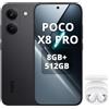 XIAOMI POCO X8 Pro Smartphone 8+512GB,processore Dimensity 8500-Ultra,batteria da 6500 mAh,sensore Sony IMX882 da 50 MP con OIS,fotocamera da 50 MP,Nero,incluso cuffie smart incluse Bianco