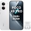 XIAOMI POCO X8 Pro Smartphone 12+512GB,processore Dimensity 8500-Ultra,batteria da 6500 mAh,sensore Sony IMX882 da 50 MP con OIS,fotocamera da 50 MP,Bianco,incluso cuffie smart incluse Bianco