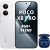 XIAOMI POCO X8 Pro Smartphone 8+512GB,processore Dimensity 8500-Ultra,batteria da 6500 mAh,sensore Sony IMX882 da 50 MP con OIS,fotocamera da 50 MP,Bianco,incluso cuffie smart incluse Blu