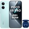 XIAOMI POCO X8 Pro Smartphone 8+512GB,processore Dimensity 8500-Ultra,batteria da 6500 mAh,sensore Sony IMX882 da 50 MP con OIS,fotocamera da 50 MP,Verde,incluso cuffie smart incluse Blu