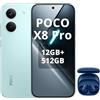 XIAOMI POCO X8 Pro Smartphone 12+512GB,processore Dimensity 8500-Ultra,batteria da 6500 mAh,sensore Sony IMX882 da 50 MP con OIS,fotocamera da 50 MP,Verde,incluso cuffie smart incluse Blu
