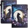 LSPCASA Custodia per Samsung Galaxy Tab S10 Lite 2025/S10 FE/S9 FE 10,9 pollici/S9 11"Folio Flip Custodia Protettiva in Pelle PU con Supporto Slot per Carte Portafoglio Tablet Cover Gatto della luna