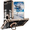 UPLAI Elegante Cover per Samsung Galaxy Z Flip6 / Z Flip7 FE, Ultra Sottile Premio TPU Antiurto Custodia Insieme a Anello Cavalletto, Moda Progettazione Galvanica Caso.Nero