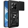 UPLAI Cover per Xiaomi Redmi Note 15 Pro+ Plus 5G, Ultra Sottile Antiurto Armatura Custodia con Diapositiva Telecamera Cover e Magnetica Supporto Squillo, PC+TPU Durevole Caso.Nero