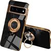 UPLAI Elegante Cover per Google Pixel 7A, Ultra Sottile Premio TPU Antiurto Custodia Insieme a Anello Cavalletto, Moda Progettazione Galvanica Caso.Nero