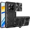 UPLAI Cover per Xiaomi Redmi Note 15 Pro 5G, Ultra Sottile Antiurto Armatura Custodia con Diapositiva Telecamera Cover e Magnetica Kickstand, Premio PC+TPU Durevole Caso.Nero