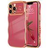 LCHULLE Compatibile con iPhone 13 Pro Cover cuore d'amore Custodia con forma ondulata e riccia ragazze Protezione fotocamera Cover protettiva galvanizzata Custodia per iPhone 13 Pro Rosso camelia