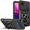 JDXHFF Cover Compatibile con TCL 501 (6.0") Hard PC e Silicone TPU Custodia con Supporto Girevole a 360° Protezione Case Nero