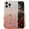 LCHULLE Glitter Cover Compatibile con iPhone 16 Pro Max CustodiaTrasparente Cover con Forma Ondulata con Paillettes & Cristalli Custodia Resistente Silicone Case per iPhone 16 Pro Max, Marrone