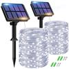 btfarm 2 Pezzi Luci Solari Esterno, 15 M 150 LED Catena Luminosa Esterno Solare, 8 Modalità Filo di Rame Led Lucine Energia Solare da Giardino Impermeabile per Albero Natale, Bianco Freddo