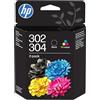 HP 302/304 Nero e Tricromia B82L1AE, Confezione da 2 Cartucce, Compatibile con Stampanti serie DeskJet 1110, 2130, 2600, 3630, 3700, ENVY 4520, 5010, 5020, 5030, 5050 e OfficeJet 3830, 4650, 5200