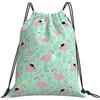 Generic Fashion Coulisse Tasche Pink Flamingos And Cat Black Sacca Sportiva Personalizzato Zaino da Viaggio per Festival Yoga Donna 36X42Cm