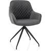 hjh LIVING Sedia da pranzo con braccioli, seduta imbottita ELVERUM Sedia imbottita con rivestimento in morbido velluto, gambe in metallo, grigio