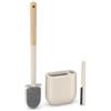 Kaiyo Scopino per WC in silicone con supporto, manico in legno, beige, compatto 44,5 cm, setole flessibili, design salvaspazio con spazzola dettagliata