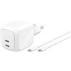 Belkin SmartProtect Caricatore USB C a 2 Porte 67W, Cavo USB C 2 m Incluso, Caricatore GaN con 2 Porte USB-C, Ricarica Rapida per MacBook, iPhone 17, iPad Pro, Chromebook, S25 Ultra, Pixel 10 - Bianco