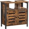VASAGLE Mobile sottolavello, armadio bagno, armadio, 60 x 30 x 60 cm, con telaio in acciaio, ante a persiane, tavola regolabile, stile industriale, marrone rustico e nero BBC901B01