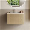 BRIDGE BENO Mobile lavabo sospeso 61 cm con lavabo in ceramica, 2 cassetti con chiusura ammortizzata, frontale scanalato, ideale per bagno piccolo e WC ospiti, Golden Sand