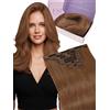 Fshine Extension Capelli Veri Clip 55 cm Extension Clip Capelli Veri Lisci Umani 120 g 7 pcs Castano Ramato Scuro Estensione con Clips Remy Naturali Invisibile Matrimonio Colore 330