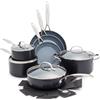 GreenPan Valencia Pro Set di Pentole e Padelle in Ceramica Dura Anodizzata Antiaderente da 11 Pezzi, Comprese Padelle,Per Sauté, Casseruole,Senza PFAS,Induzione,Lavabile in Lavastoviglie,Forno,Grigio