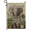 Generic Bandiera da giardino con elefantino di benvenuto, striscione decorativo stagionale a quadri beige, decorazione rustica per esterni, decorazione per prato su entrambi i lati, 30,5 x 45,7 cm