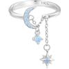 IMINI Anello regolabile in argento Sterling S925 con opale blu a mezzaluna, gioiello da matrimonio celeste, taglia 15-S, con ciondolo a forma di stella, regalo di fidanzamento per donne, San Valentino