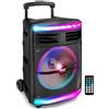 Pyle Speaker Bluetooth Portatile Ricaricabile da 600 Watt, Altoparlante Amplificato Portatile con Ingresso Microfono da 2,54cm, Luci da Festa, Lettore di Schede MP3/USB SD e Ruote Girevoli