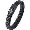KBNSUIAN Bracciale in pelle intrecciata da uomo e donna, con simbolo della muratura nero e bussola quadrata con chiusura magnetica, emblemi massonici gioielli per fratelli, 18,5 cm, Acciaio