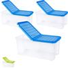 Set 3 Contenitori plastica trasparente con coperchio 57x39x25,7 cm - blu